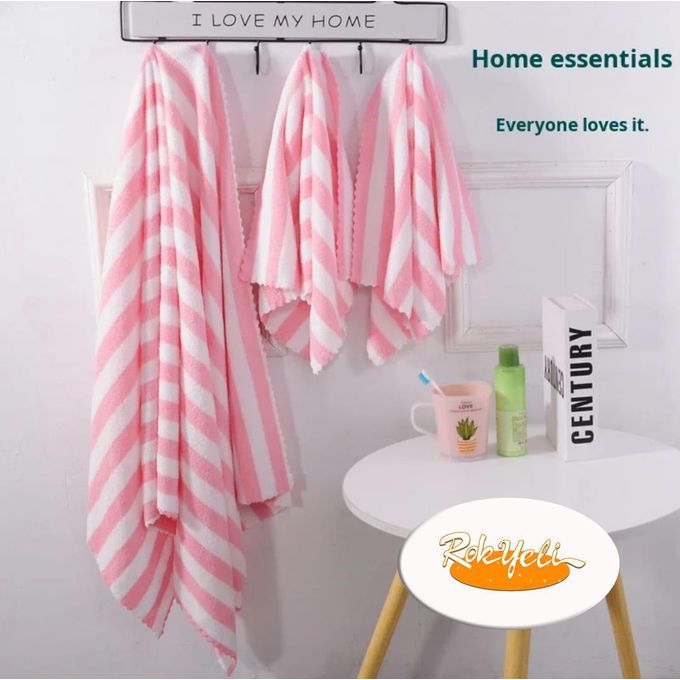 Mode Pack De 3 Serviettes De Bain Rayées Douces & Absorbantes – Ensemble Serviettes De Luxe, Grande Serviette + Visage + Main – Confort Luxe & Élégance Quotidienne 