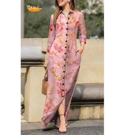 mode-robe-longue-rose-à-motifs-floraux