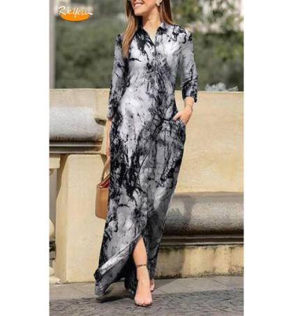 mode-robe-longue-effet-marbré-noir-et-blanc