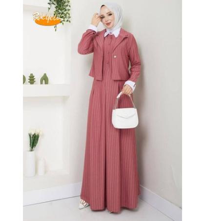 ensemble-robe-longue-&-veste-rayée-–-rose