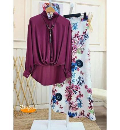 ensemble-chemise-prune-&-pantalon-blanc-à-imprimés-floraux