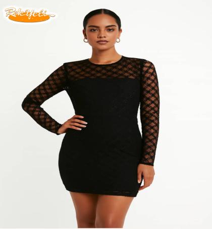 mini-robe-noire-abiye-plus-à-manches-longues-motif-géométrique-transparence