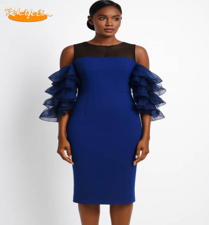 -robe-abiye-plus-courte-sexy-à-manches-tombantes-en-tuile---bleu