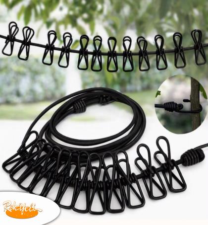 corde-à-linge-coupe-vent-extensible,-rétractable,-antidérapant,-portable-pour-extérieur-ou-intérieur-pour-balcon,-hôtel,-dortoir...avec-12-pinces-robuste---noir